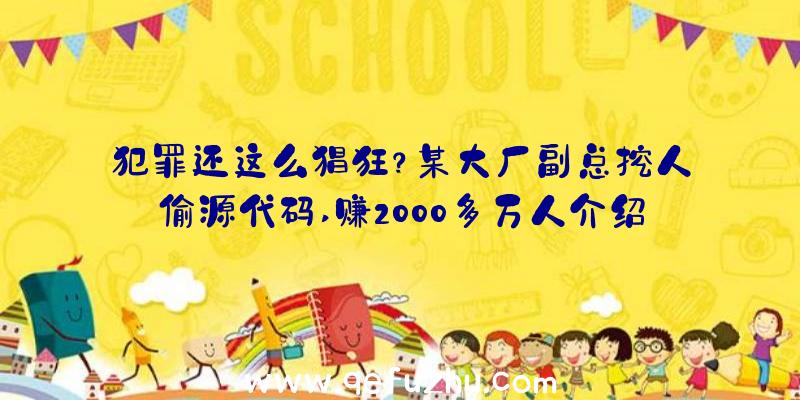 犯罪还这么猖狂？某大厂副总挖人偷源代码,赚2000多万人介绍